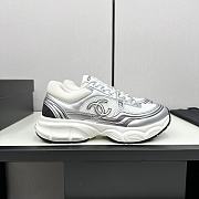 Chanel Fabric & Laminated White & Silver Sneakers - 4