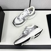 Chanel Fabric & Laminated White & Silver Sneakers - 5