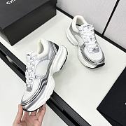 Chanel Fabric & Laminated White & Silver Sneakers - 2