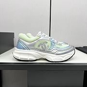 Chanel Fabric & Laminated Green & Silver Sneakers - 6