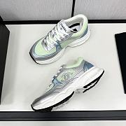 Chanel Fabric & Laminated Green & Silver Sneakers - 2