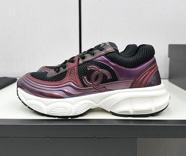 Chanel Fabric & Laminated Purple & Silver Sneakers - 1