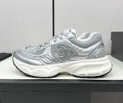 Chanel Fabric & Laminated Grey & Silver Sneakers - 1