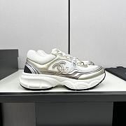 Chanel Fabric & Laminated White & Gold Sneakers - 6