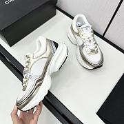 Chanel Fabric & Laminated White & Gold Sneakers - 3