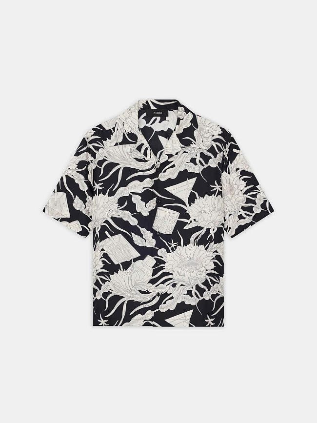 AMIRI FLORAL BOWLING SHIRT BLACK - 1