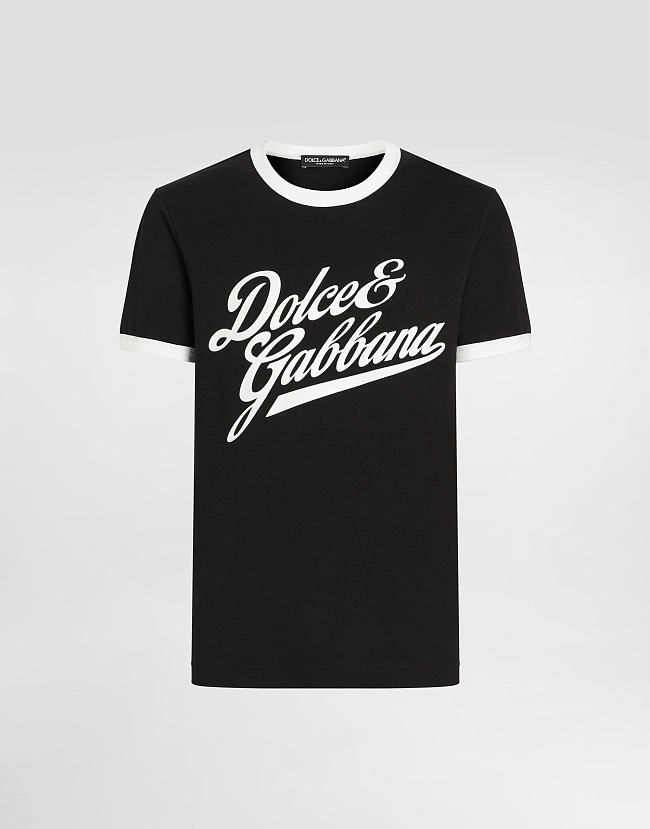 Dolce Gabban T-shirt with Flock Print Black - 1