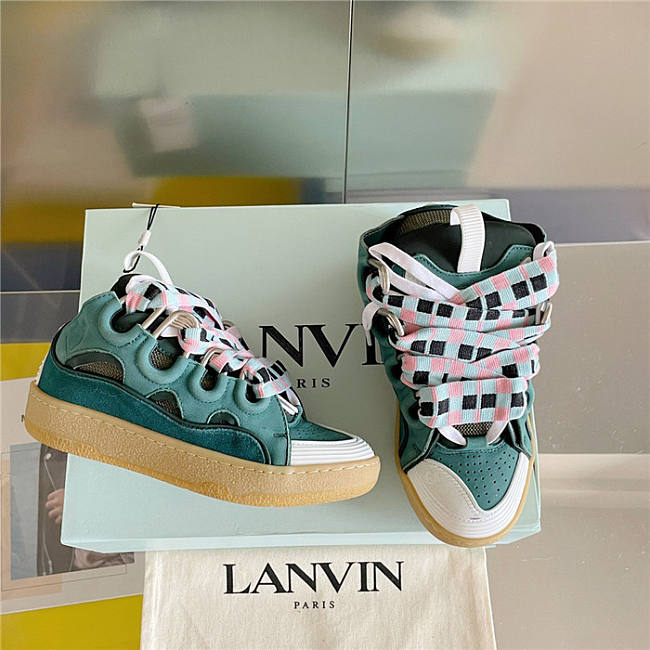 Lanvin Curb Lace-up Sneakers Pink Green - 1