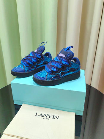 Lanvin Curb Lace-up Sneakers Rhinestone Blue