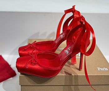 Christian Louboutin Cassia Lace Up Loubi Crepe Satin Red 10cm
