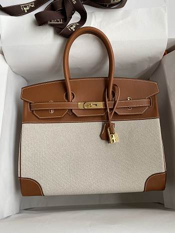 Hermes Birkin 25 Ecru Gold Toile Canvas HM45H1 Size 25x19x12cm