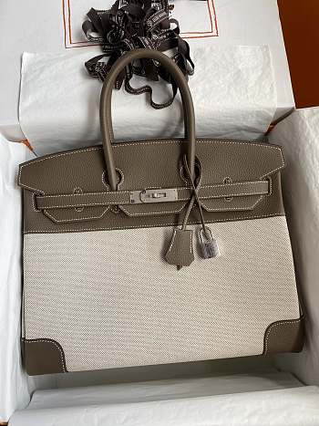 Hermes Birkin 25 Ecru Gold Toile Canvas HM45H3 Size 25x19x12cm