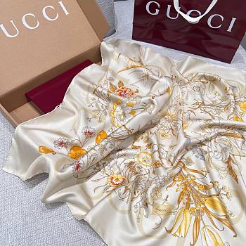 Gucci Foulard Silk Scarf Yellow Size 90x90cm