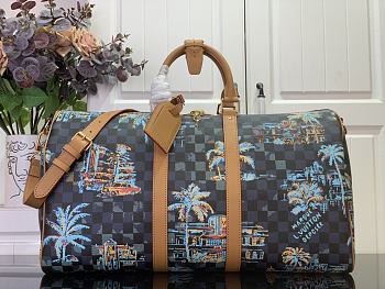 LV Keepall Bandoulière 50 Bag Marine Blue Size 50x29x723cm