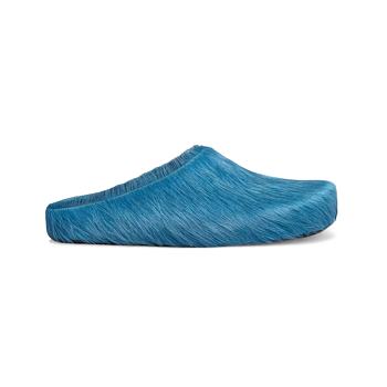 Marni Long Hair Calfskin Fussbett Sabot Mule Mineral Blue SBMR000600P412200B46