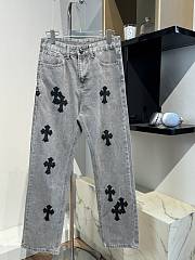 Chrome Heart Jeans Gray with Black cross patch - 1