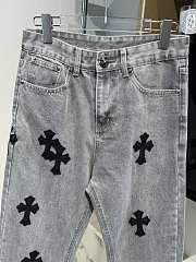 Chrome Heart Jeans Gray with Black cross patch - 2