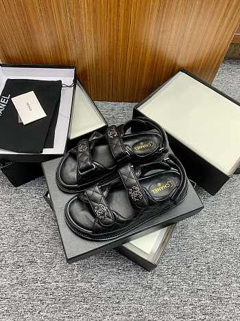 Chanel CC Quilted Dad Sandals in Black (Silver Hardware)
