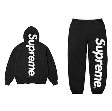 Supreme Satin Applique Hooded Sweatshirt & Sweatpant Set Black - 1