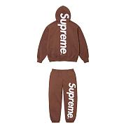 Supreme Satin Applique Hooded Sweatshirt & Sweatpant Set Brown - 5