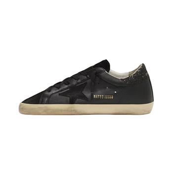 Women's Super-Star in black nappa with black star and glitter heel tab