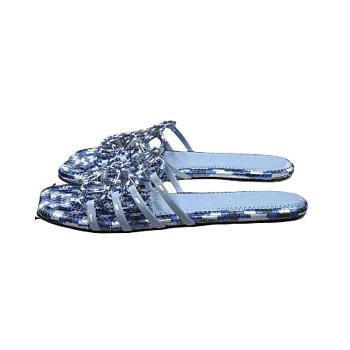 Loewe Petal Anagram slide in embroidered canvas Baby Blue 
