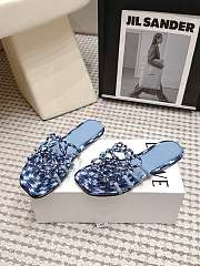 Loewe Petal Anagram slide in embroidered canvas Baby Blue  - 5