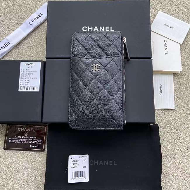 Chanel Classic Flat Wallet Pouch Quilted Caviar Gold-tone Black 19.5*10*3cm - 1