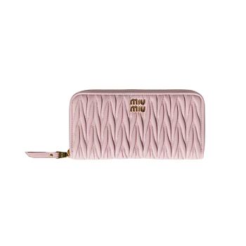 Miu Miu Large matelassé nappa leather wallet Alabaster Pink 9.5*19.5 cm