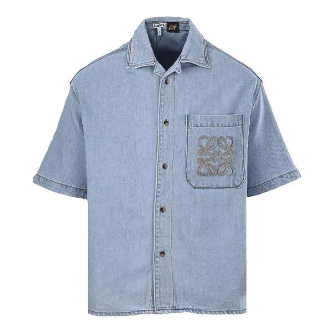 LOEWE x Paula's Ibiza Denim Anagram Short-Sleeve Shirt  - 1