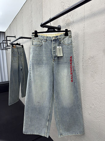 Balenciaga Red Embroidered Denim Pants