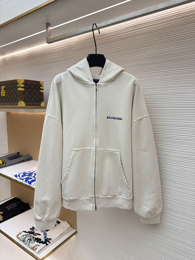 Balenciaga Letter Embroidery Hooded Zip-Up Sweatshirt - 1