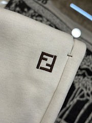 FENDI Embroidered F-Shaped Drawstring Straight-Leg Casual Pants off-white apricot - 5