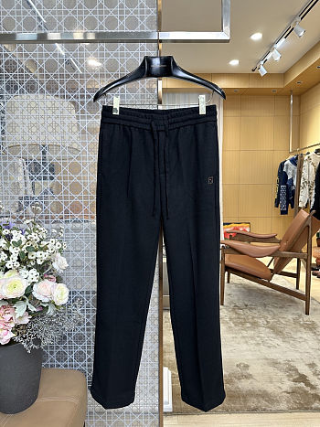 FENDI Embroidered F-Shaped Drawstring Straight-Leg Casual Pants off-white black